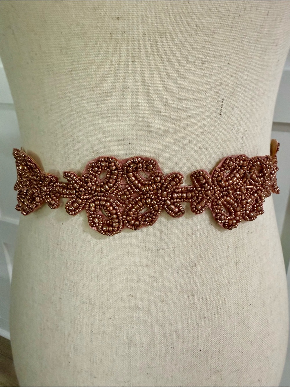 Anthropologie Pink Beaded Stretch Waist Belt | Boho Floral Statement Belt - Picture 3 of 6